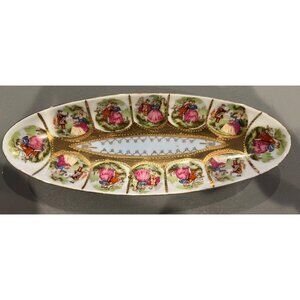 Vintage Royal Vienna 1102‎ Oval Serving/Relish Tray Courting Couples Gold Trim